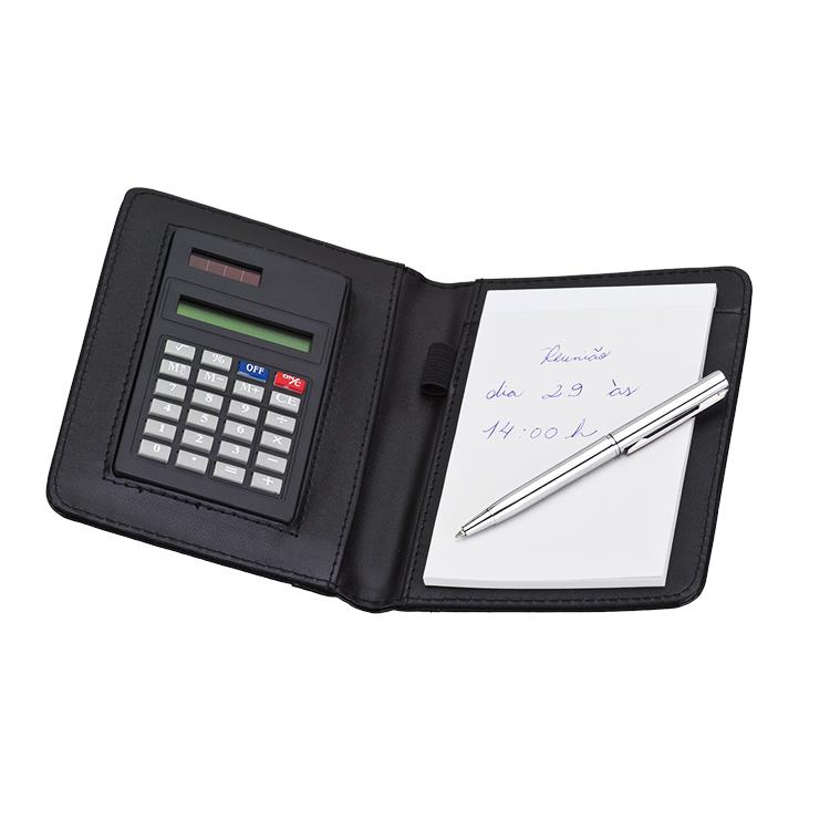 Calculadora com bloco de anotações e caneta personalizada