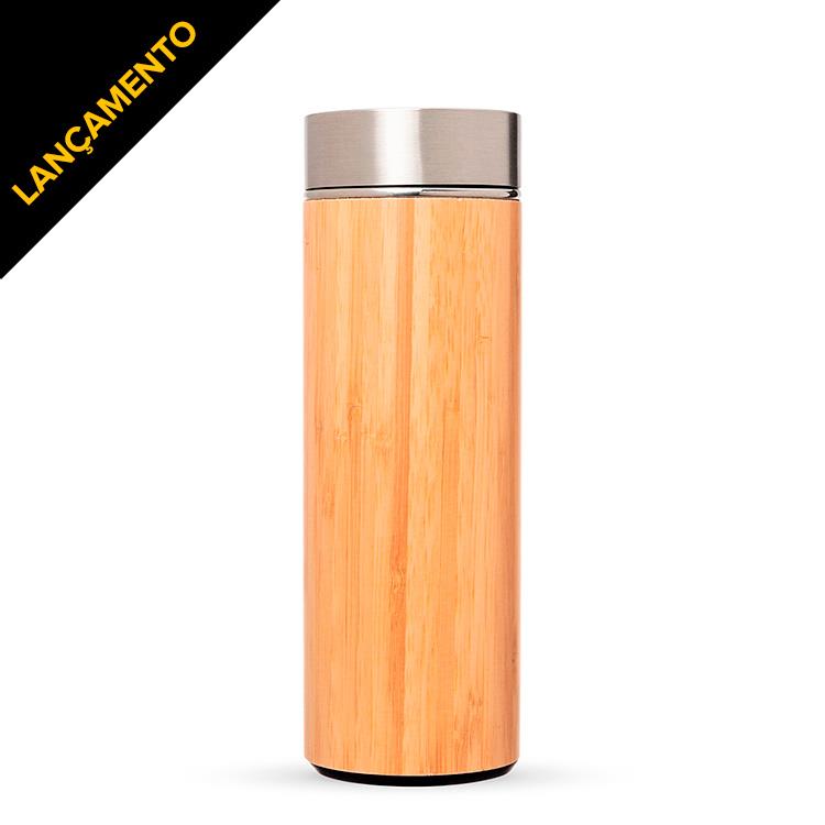 Garrafa térmica personalizada de inox e bambu 400ml 