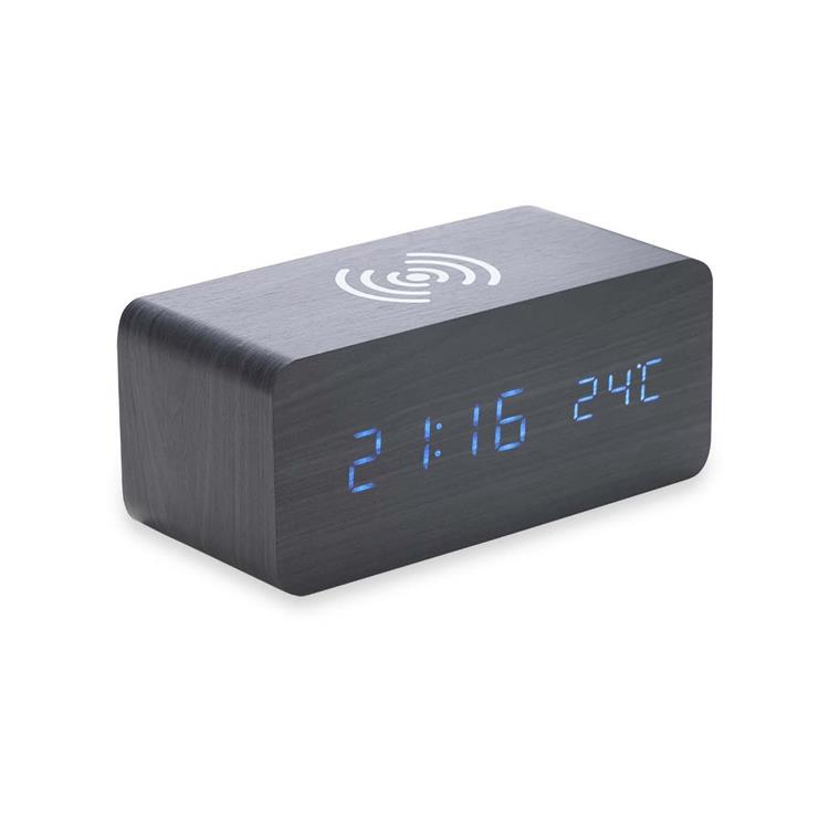 Relógio de madeira digital com carregador de indução personalizado