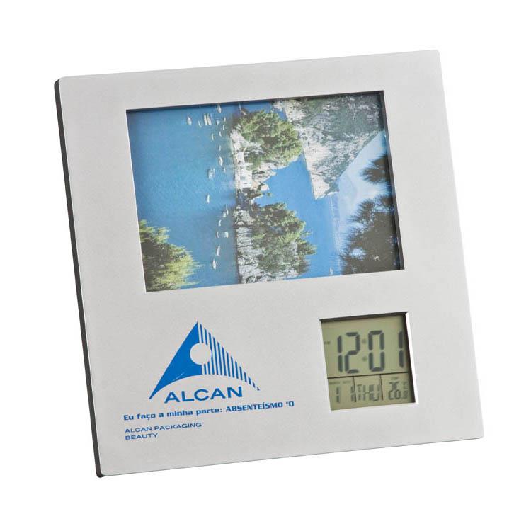 Porta retrato com relógio digital, alarme, calendário e temperatura personalizado - PR006