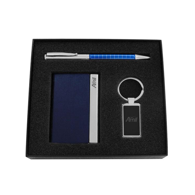 Conjunto de caneta, chaveiro e porta-cartão personalizado - KE061