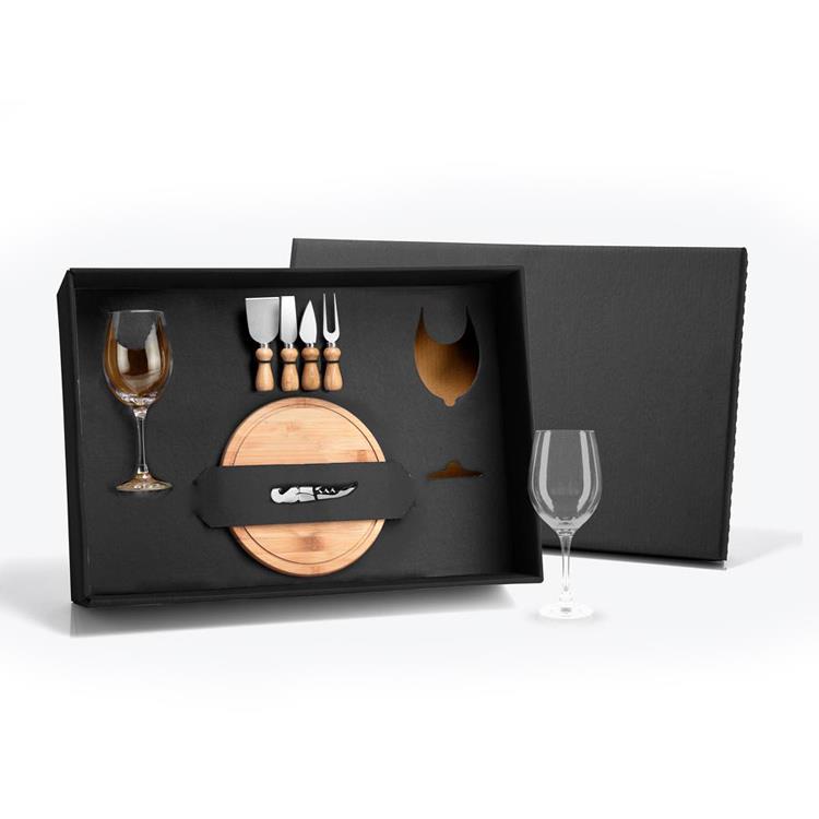 Kit queijo e vinho em bambu com 08 peças personalizado