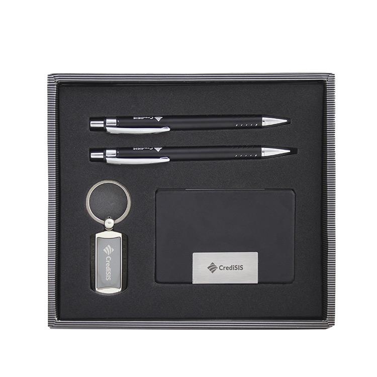 Conjunto de caneta, lapiseira, porta-cartão e chaveiro personalizado - KEX019