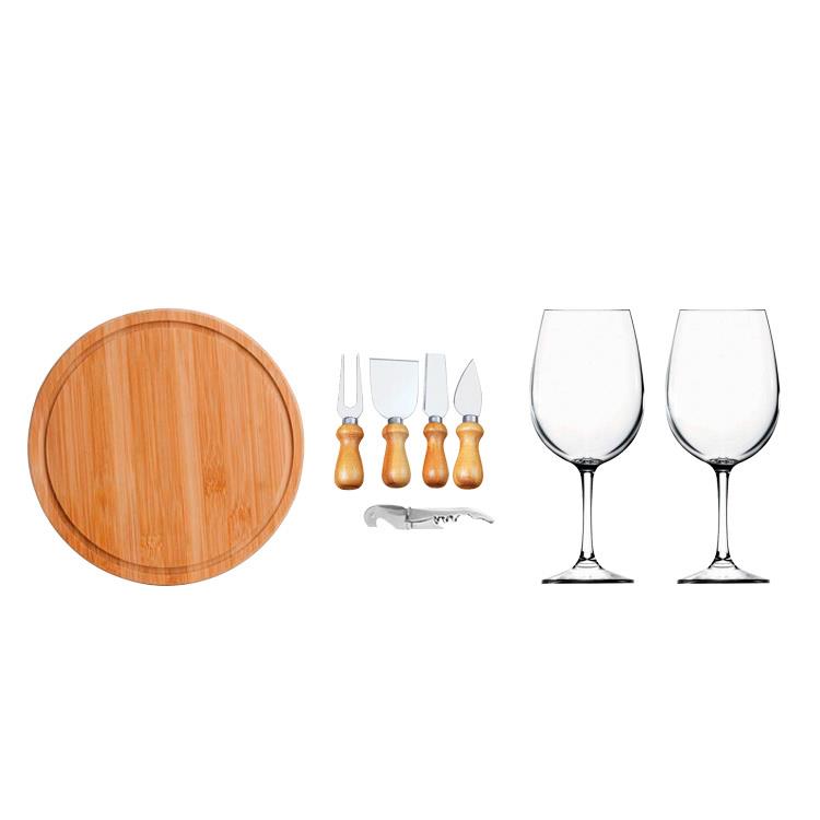 Kit queijo e vinho em bambu com 08 peças personalizado