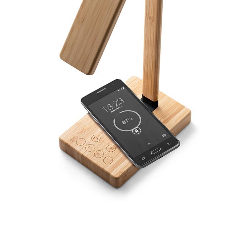 Luminária em bambu com carregador por indução super-rápido 15W