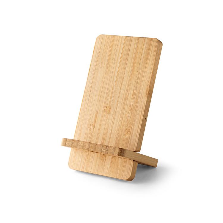 Carregador por indução personalizado super-rápido e suporte em bambu para smartphone 15 W