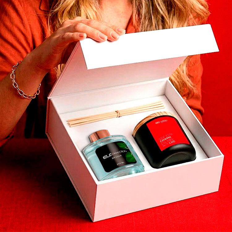 Kit difusor e vela aromática personalizados com caixa magnética