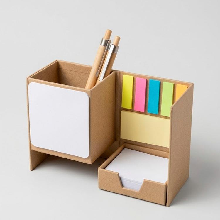 Porta-Lápis Personalizado com Bloco de Notas Adesivas, Quadro Branco e Mini Blocos