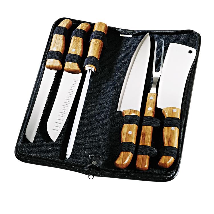 Conjunto de facas inox em bambu com estojo Frankfurt personalizado - KCH040B