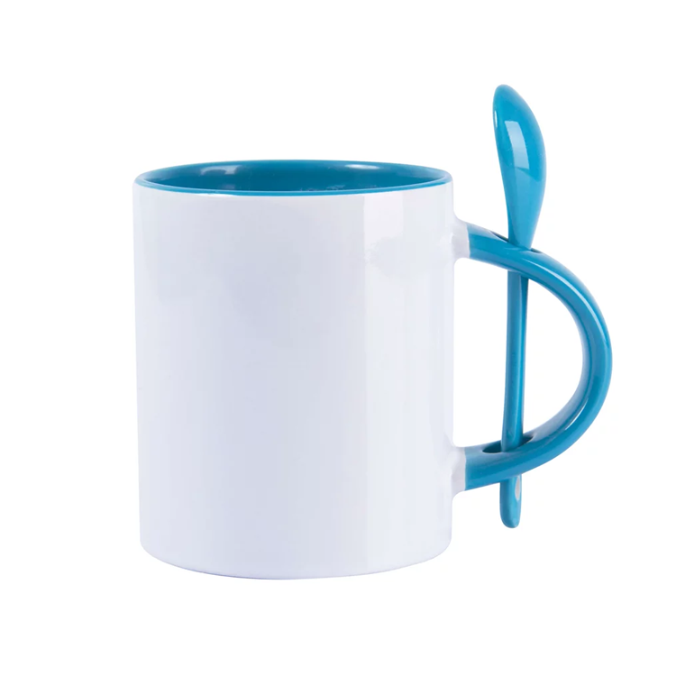 Caneca Bicolor com Colher Cerâmica Personalizada