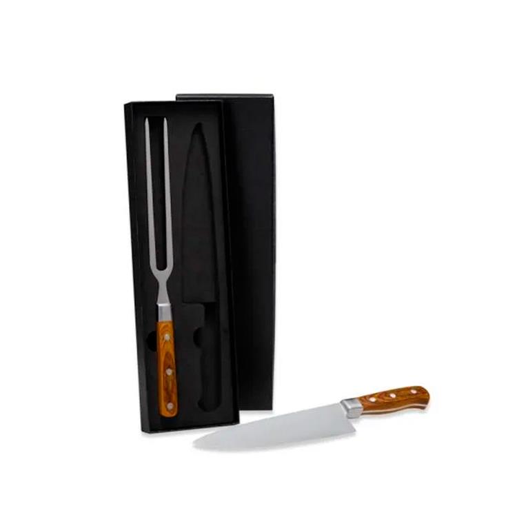 Kit faca e garfo personalizado premium em madeira 2 peças